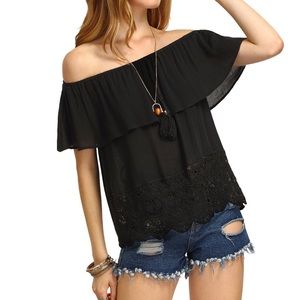 Tops - Off The Shoulder Ruffle Hem Blouse Top Tops - Off The Shoulder Ruffle Hem Blouse Top